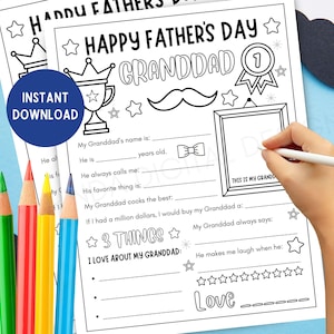 Grand-père - Bonne fête des pères ! Tout sur mon grand-père à imprimer, page PDF d'activité - activité imprimable pour la fête des pères - carte à colorier bricolage