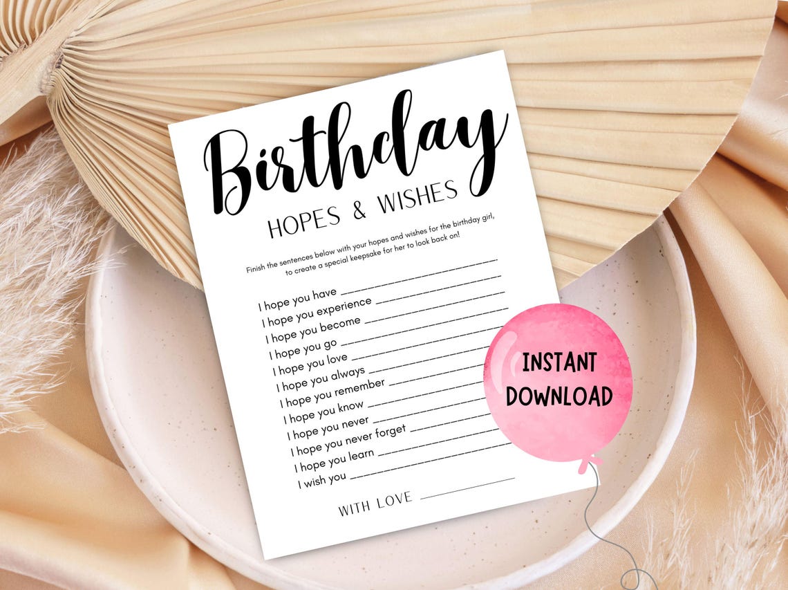 Birthday Hopes & Wishes for Her! PRINTABLE Birthday Wishes Party Game ...