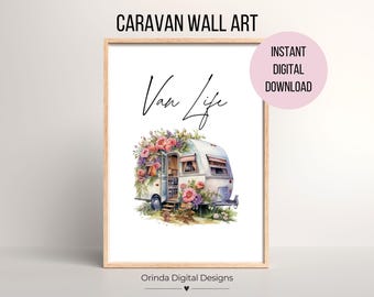 Van Life - Caravan Wall Art - Digital Print - Printable PDF JPEG - 8 x 10 INCH - Caravan Decor, Picture, Gift, Caravanning Art, Styling