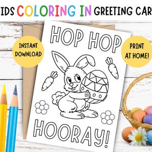 Biglietto di Pasqua da colorare per bambini! Biglietto di Pasqua STAMPABILE per bambini, "Hop Hop Hooray!" Biglietto di Pasqua fai da te per bambini, biglietto di Pasqua da colorare per bambini - 5 x 7 POLLICI