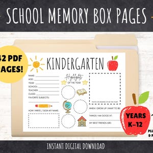 School Year Memory Pages - PRINTABLE PDF - Memory Box File Covers - School Keepsake - School Memory Book - Memory Box - Kids Questionnaire