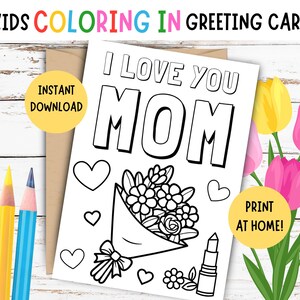 Kinder Muttertags Malkarte - DRUCKBARE Kinder Muttertagskarte - Kinder DIY Muttertags Grußkarte - Ich liebe Dich Mama Karte, 5 x 7 ZOLL Karte