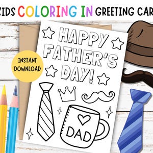 Kinder färben Vatertagskarte - DRUCKBARE Vatertags-Färbungskarte, Karte für Papa, Daddy, DIY-Vatertagskarte, glückliche Vatertagskarte