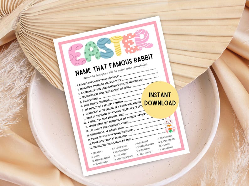 Name the Famous Rabbits Game! PRINTABLE Easter Game, Easter Activity ...