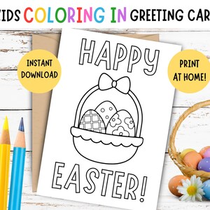 Biglietto di Pasqua da colorare per bambini! Biglietto di Pasqua STAMPABILE per bambini, biglietto di Pasqua fai da te per bambini, biglietto da colorare di Pasqua, attività di Pasqua per bambini - 5 x 7 POLLICI