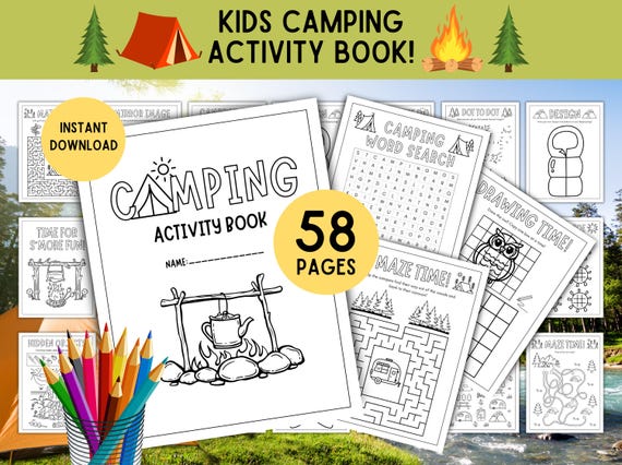 Kids Camping Activity Book PLUS Camping Journal Page! PRINTABLE PDF Digital Download, Kids Camping Activity Pack, Kids Camping Activities