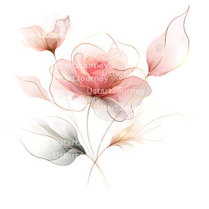 Paquete de 12 imágenes PNG de rosas abstractas, flores secas, acuarela imprimible, descarga digital, manualidades de papel, diarios basura