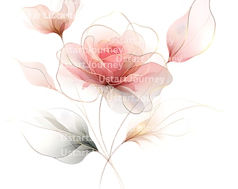12 PNG, Abstract Pink Roses Clipart bundle, Dried Flowers, Printable Watercolor clipart, Digital download, Paper craft, junk journals