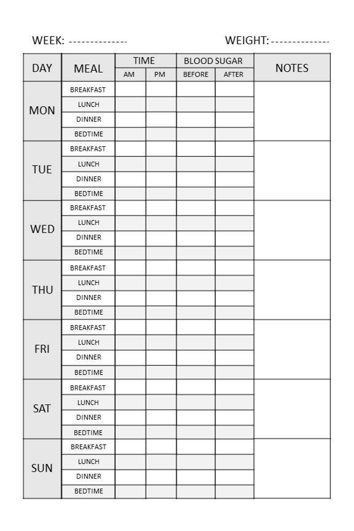 Daily Blood Sugar Logbook,blood Sugar Log Printable Template, Blood ...