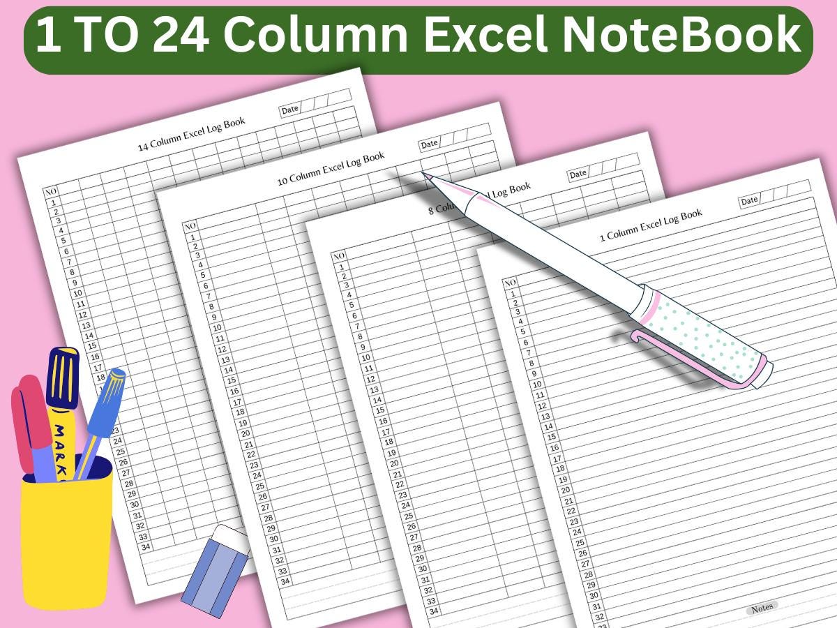 Column Excel Log Book: 1-24 Column Spreadsheet (digital Download) - Etsy