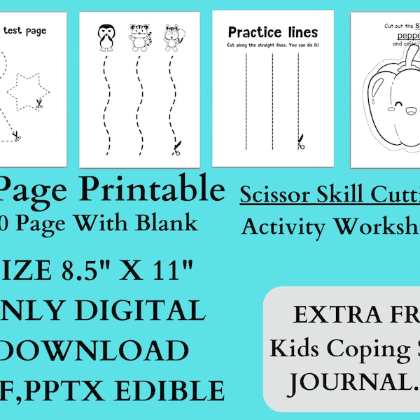 Scissor Practice Skills Activity Worksheets / Preschool Toddler Beginner / Lines Shapes / 8.5x11 & A4 Sizes Included / DIGITAL DOWNLOAD PDF