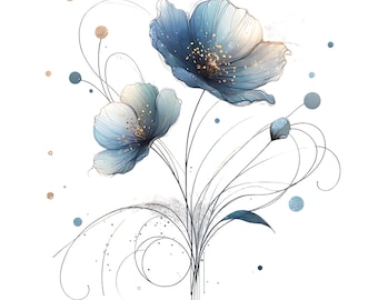 19 Abstract Flowers Clipart, Flowers Print, Printable Watercolor clipart, High Quality PNGs, Digital download, junk journals,Paper craft etc
