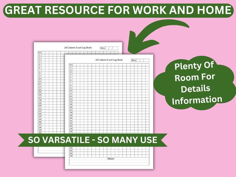 20 Column Excel Log Book: Small Business Ledger (digital Download) - Etsy