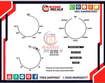 PowerXL Air Fryer B-AFO-002  - Replacement Decals - Range Decals
