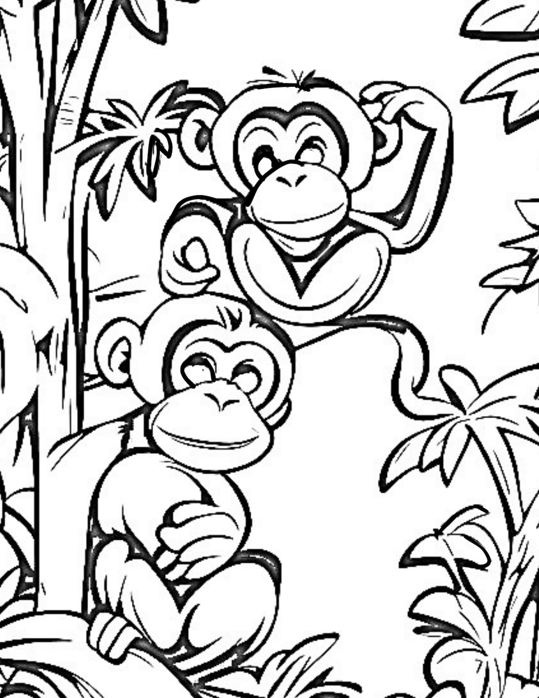 Printable Monkey Coloring Pages for Kids, 8.511 Size-digital Download ...