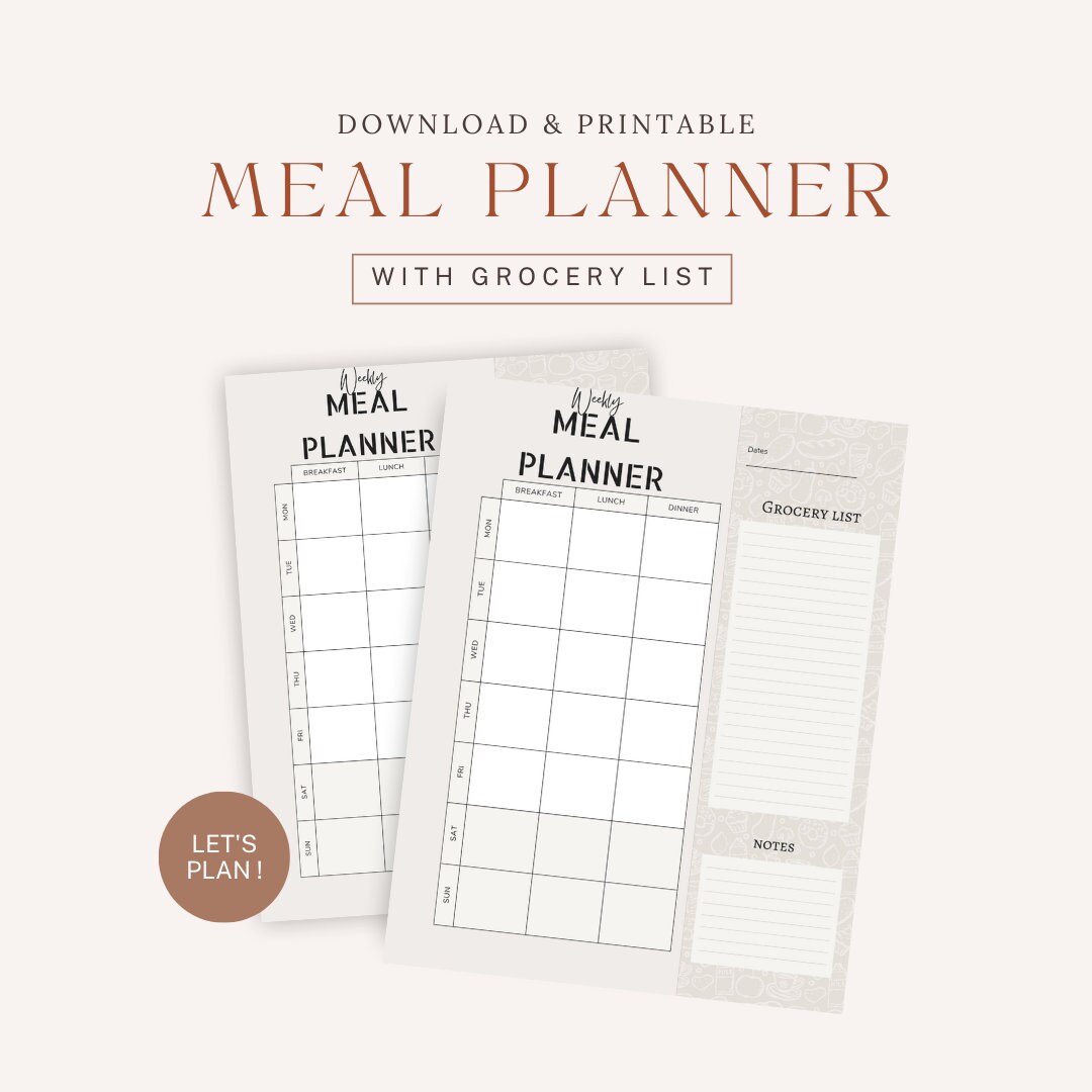 Weekly Meal Planner Printable Grocery List Meal Planner - Etsy