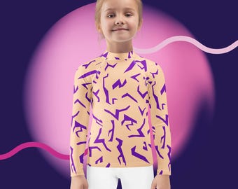 Kids Demon Hunter Patterns Rash Guard in Peach - Base Layer for a K-pop Costume