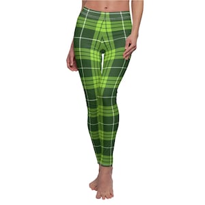 May include: Green and white plaid leggings with a white waistband.