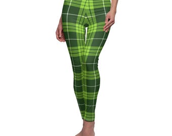 St. Patrick's Day Plaid Leggings - Green Tartan Tights Alternative - Irish Hamilton Plaid Yoga Pants - Soft & Stretchy Everyday Leggings