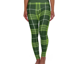 St. Patrick's Day Plaid High-Waisted Leggings - Green Tartan Yoga Pants - Irish Hamilton Checkered Workout Tights - Soft & Stretchy