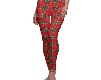 Queen of Christmas Red Royal Stewart Tartan Leggings - Exquisite Holiday Style for Bold Celebrations - Festive & Flattering Plaid Pants