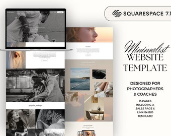 Minimalist Squarespace 7.1 Website Template for Photographers and Coaches | Premade Squarespace template course creator | Sales Page Website