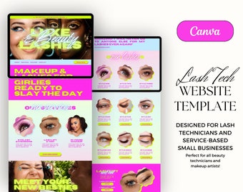 Beauty Therapist, Lash Tech Website Template for Canva, One-Page Website Template for Nail Techs, Lash Techs, Makeup Artists, MUA, Nail Art