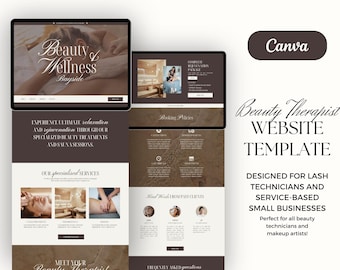 Beauty Therapist Website Template for Canva, One-Page Website Template for Wellness Coaches, Nutritionists, Makeup Artists, MUA, Masseuse
