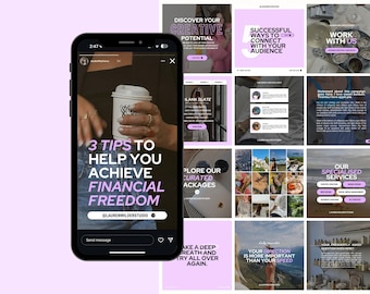 Purple Instagram Template Bundle, Carousel & Story Posts (Canva)