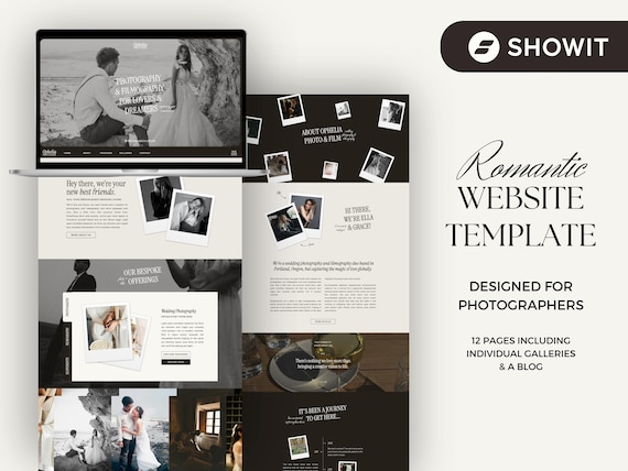 Premium Showit Photography Website Template Design | Website Portfolio Template for Videographers | Romantic, Classic, Modern Website Design