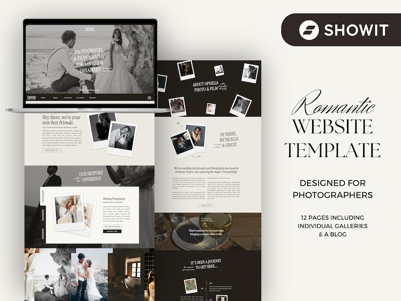Premium Showit Photography Website Template Design | Website Portfolio Template for Videographers | Romantic, Classic, Modern Website Design image 1