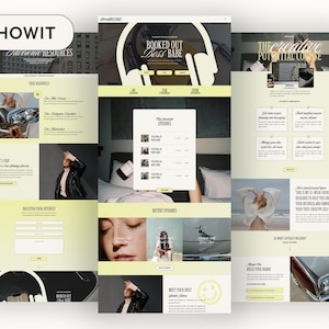 Può includere: Schermata di un sito web che mostra un corso chiamato "Booked Out Bass Babe" con uno sfondo giallo e una foto di una donna con le cuffie. Il sito web include anche una sezione per risorse gratuite, episodi recenti e un modulo di registrazione.