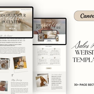 Neutral Coaching Sales Funnel Website Template, Minimalist Canva Sales Page Website Template for coaches, influencers, small business owners