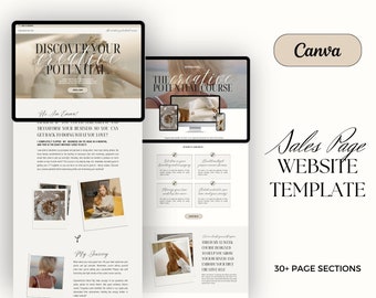 Neutral Coaching Sales Funnel Website Template, Minimalist Canva Sales Page Website Template for coaches, influencers, small business owners