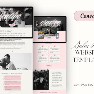 Pink Coaching Sales Funnel Website Template, Canva Sales Page Website Template for coaches, influencers, small business owners, Aesthetic