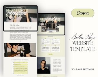 Green Coaching Sales Funnel Website Template, Canva Sales Page Website Template for coaches, influencers, small business owners, Aesthetic