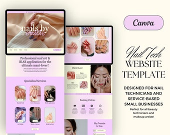 Nail Tech Website Template for Canva, One-Page Website Template for Lash Techs, Beauty Therapists, Wellness Coaches, Canva Website Template