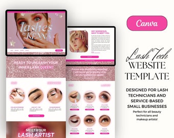 Lash Tech Website Template for Canva, One-Page Website Template for Beauty Therapists, Wellness Coaches, Nutritionists, Pink Glitter Website