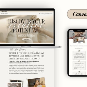 Minimalist Canva Sales Page Website Template for coaches, influencers, small business owners, Neutral Coaching Sales Funnel Website Template