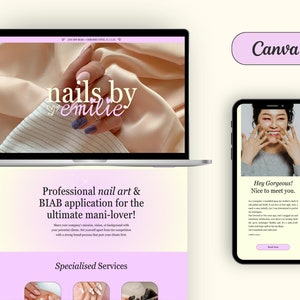 Canva Website Template for Nail Tech, One-Page Website Template for Lash Techs, Beauty Therapists, Wellness Coaches, Nail Tech Website Canva