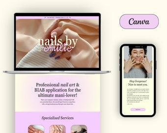 Canva Website Template for Nail Tech, One-Page Website Template for Lash Techs, Beauty Therapists, Wellness Coaches, Nail Tech Website Canva