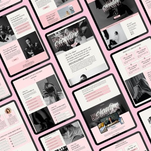 Mockup photo showcasing the sales page template on iPad devices with a pink background