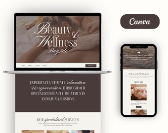 Beauty Therapist Website Template for Canva, One-Page Website Template for Wellness Coaches, Nutritionists, Makeup Artists, MUA, Masseuse