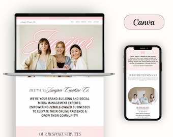 One-Page Canva Website Template for service based businesses, social media managers and brand designers | Pink Website Template for Canva