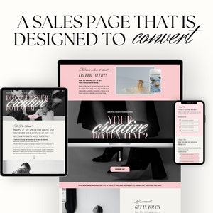 An iPad, Laptop and Phone mockup of the sales page with the text "A sales page that is designed to convert"