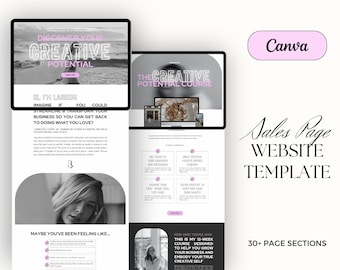 Coaching Sales Funnel Website Template for Canva, Canva Sales Page Website Template for coaches, influencers & small business owners, Bright