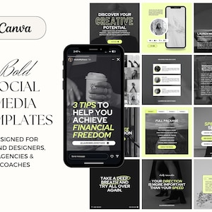 Plantillas llamativas de Instagram para pequeñas empresas, entrenadores y diseñadores, plantilla verde neón, plantillas para publicaciones en redes sociales, carrusel, historias