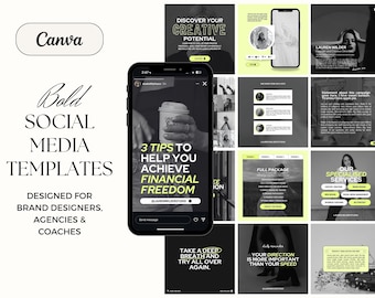 Neon Green Social Media Templates: Canva Carousel & Stories