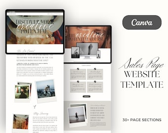 Dark Coaching Sales Funnel Website Template, Minimalist Canva Sales Page Website Template for coaches, influencers, small business owners