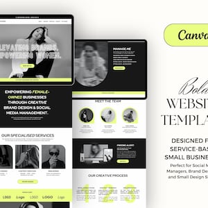 Bold Website Template for Canva | One-Page Canva Website Template for service based businesses, social media managers and brand designers